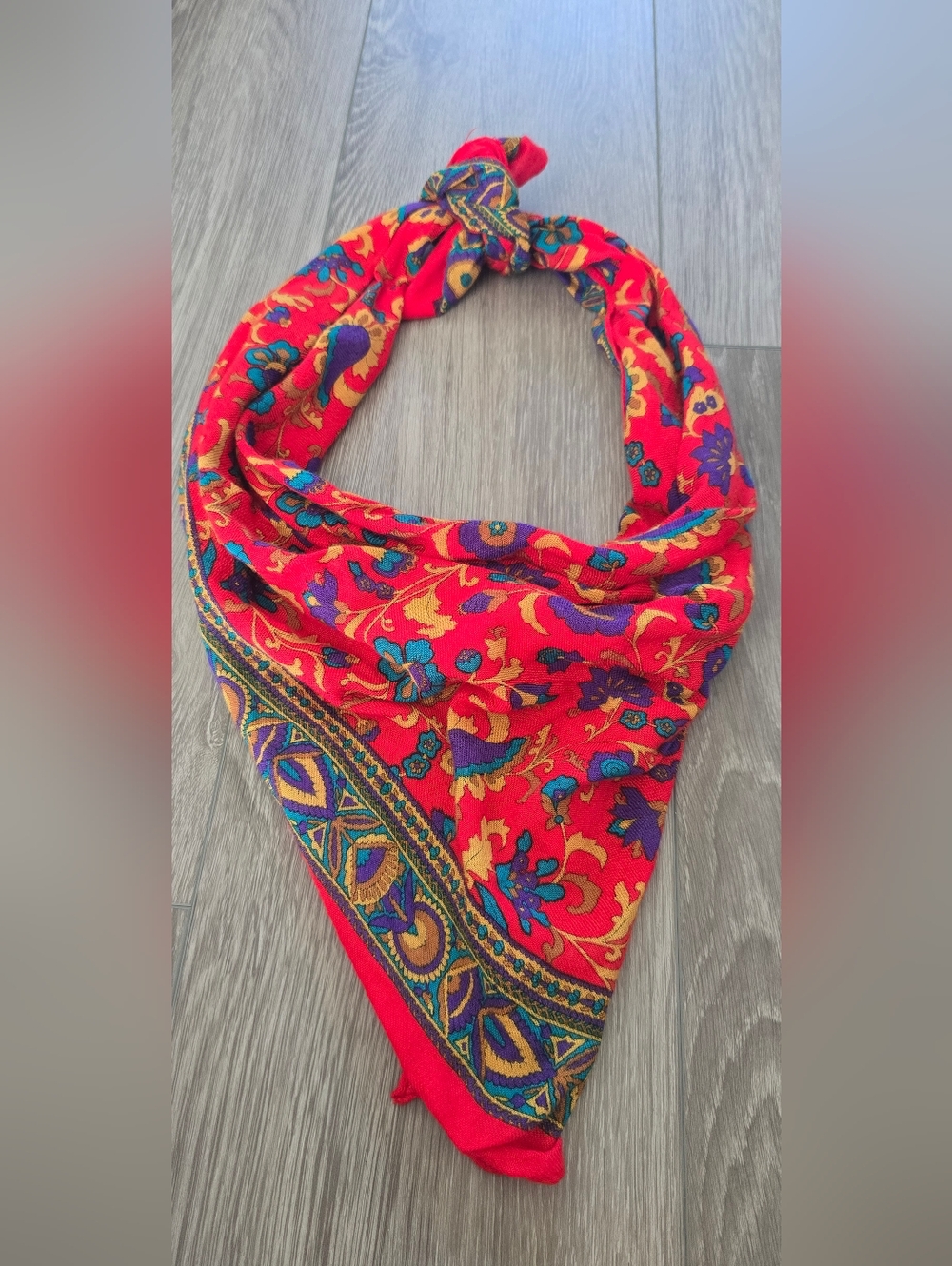Vintage Red Paisley Floral Square Scarf 29" Large Boho Chic Academic Retro Print